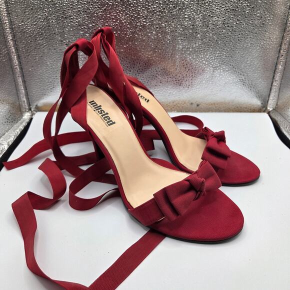 Kenneth Cole Unlisted Women's Red Bow Tie-Up Chunky Heels Sandals - W Size 9 - Picture 1 of 7